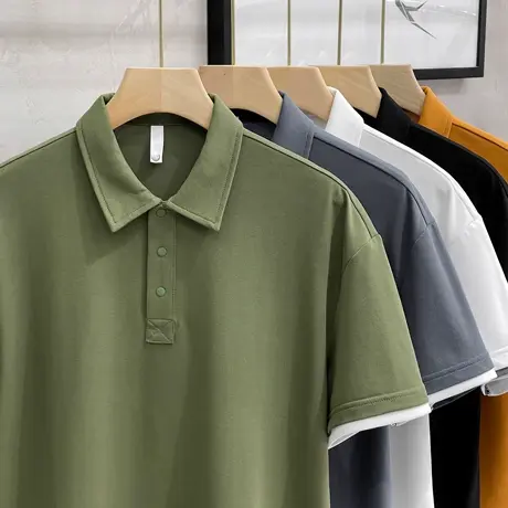 日系简约POLO衫男短袖潮牌宽松百搭休闲夏季纯色假两件翻领t恤男商品大图