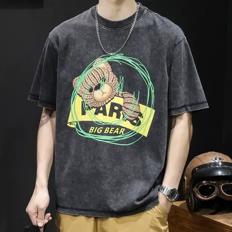 潮牌趣味短袖t恤男士半袖夏季2023新款衣服男款大码纯棉男装体恤商品大图