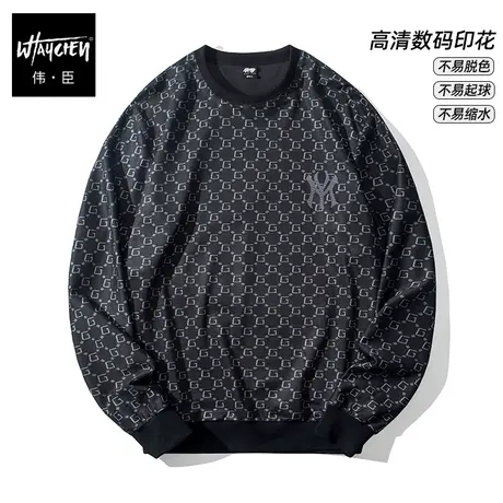 伟臣2022秋冬新品大码男装圆领卫衣男胖子加肥加大宽松肥佬套头衫商品大图