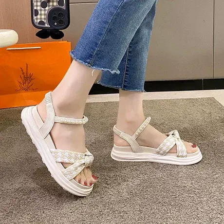 罗马凉鞋女2023年夏季新款休闲百搭厚底网红软底少女沙滩女款鞋子商品大图