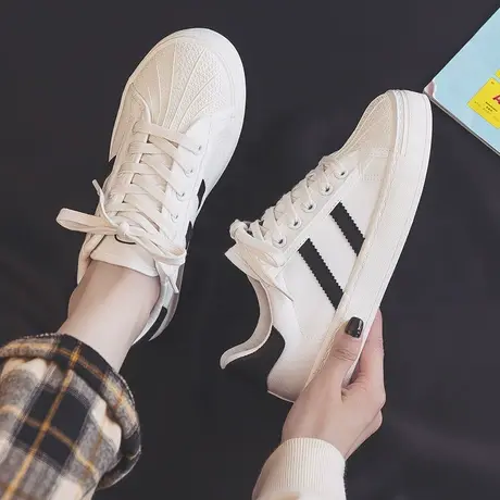 贝壳头小白鞋女鞋2023新款春秋季帆布鞋超火ins潮休闲运动板鞋子商品大图