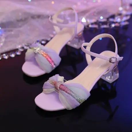 设计师款2022年夏季新款时尚甜美水钻粗跟水钻梦幻仙女风凉鞋女商品大图