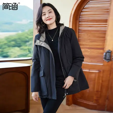 黑色连帽棉服女冬季2023新款简涵大码宽松休闲保暖外套图片