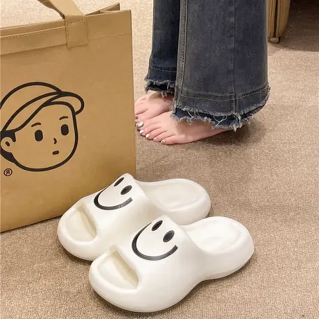 可爱笑脸一字拖女夏季外穿防滑厚底踩屎感室内居家浴室情侣凉拖鞋图片