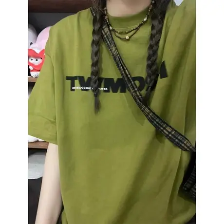 大码胖妹妹美式印花短袖T恤女夏季宽松显瘦小个子百搭上衣2-300斤商品大图