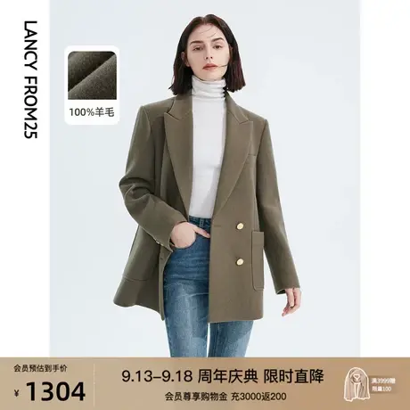 【会员专享】朗姿法式纯羊毛高端修身呢子外套毛呢大衣女秋冬新款图片
