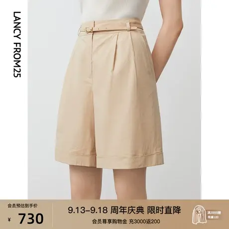 朗姿2023夏新款高品质亚麻阔腿通勤短裤商场同款显瘦气质女士裤子商品大图