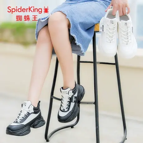 SPIDER KING/蜘蛛王休闲鞋女2023秋季商场新款运动鞋皮面厚底舒适商品大图