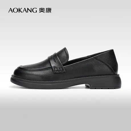 【门店发货】奥康女鞋 春秋季新款真皮复古乐福鞋女士通勤单鞋图片