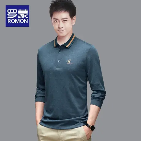 罗蒙男士长袖Polo衫商务休闲翻领T恤秋冬季宽松大码丝光棉上衣服商品大图