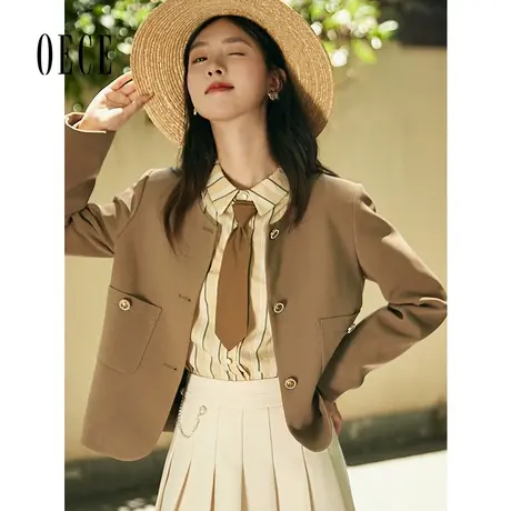 Oece气质小西装2022秋装新款女装文艺复古百搭个性短款外套春秋图片