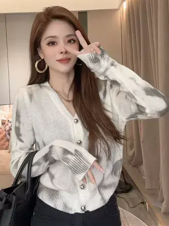韩系潮流撞色v领长袖针织衫开衫女2023秋季新款显瘦百搭甜辣上衣商品大图