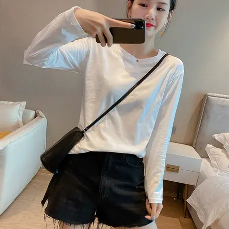 2023年早春秋新款女装长袖T恤白色宽松打底衫内搭甜辣妹上衣ins潮图片