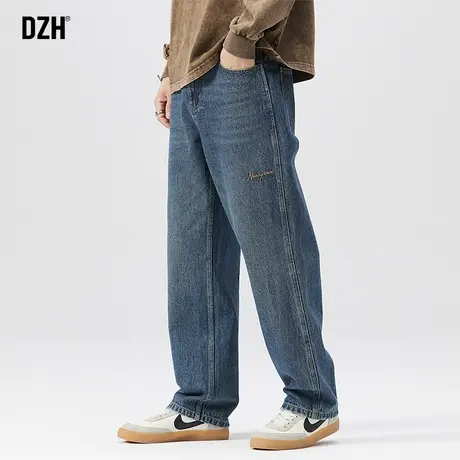 男士蓝色阔腿牛仔裤男直筒宽松秋季休闲裤子2023新款大码男裤长裤商品大图