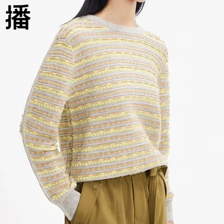 播毛衣女短款圆领上衣秋冬季新款卫衣撞色条纹针织毛衫DDP4SD4563商品大图