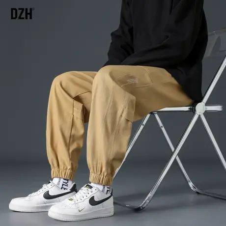 男士束脚裤美式卡其色休闲裤男潮牌裤子2023新款秋季运动裤工装裤商品大图