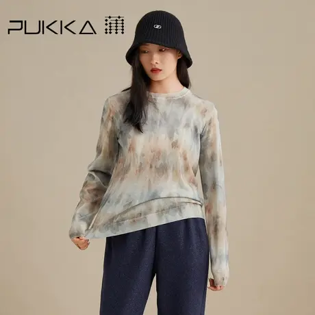 蒲PUKKA 针织打底衫女秋装新品宽松圆领长袖设计感印花毛衣商品大图