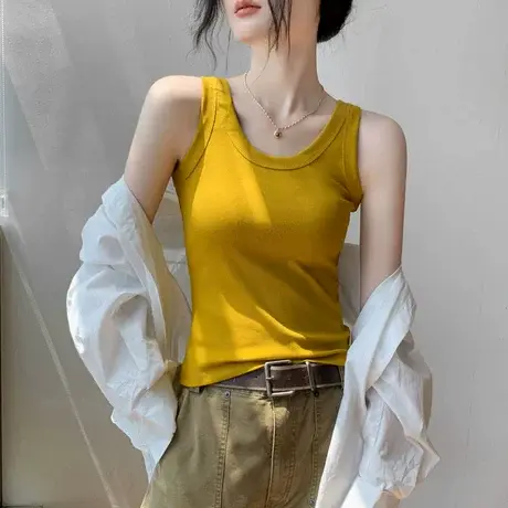 纯色圆领吊带内搭背心女2025夏季遮副乳修身显瘦外穿挂脖无袖上衣商品大图
