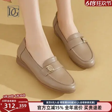 【牛皮】真皮乐福鞋女平底单鞋坡跟女鞋软皮软面妈妈鞋一脚蹬皮鞋商品大图