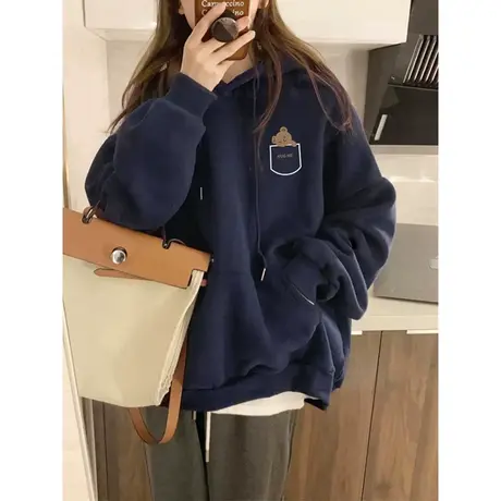 大码港味情侣卫衣女欧美hiphop外套ins潮牌加绒秋冬宽松连帽上衣商品大图