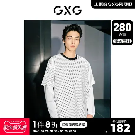 GXG男装 城市美学280g重磅精梳棉条纹舒适短袖T恤 2023年秋季新品商品大图
