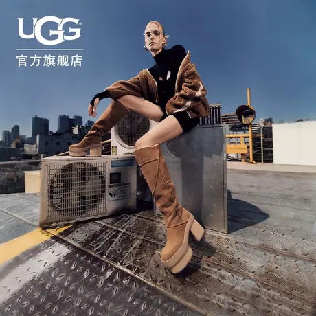 UGG秋季新款女士休闲潮流纯色方头厚底坡跟长款时尚高筒靴1157911商品大图