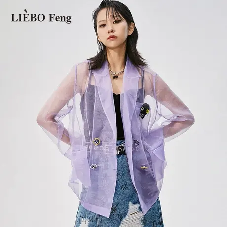 裂帛LIEBOFeng2023年新商场同款烫钻胸针流苏网纱西服外套图片
