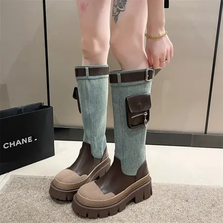 粗跟西部牛仔靴子女2023年新款夏季复古中跟马丁靴爆款显瘦长筒靴图片