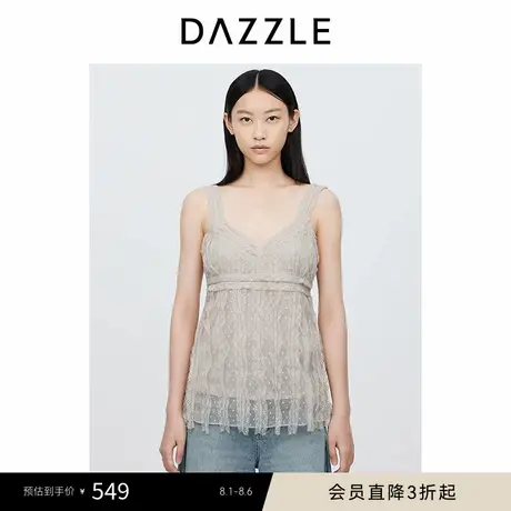 DAZZLE地素奥莱 雪纺衫秋季女装法式蕾丝无袖吊带内搭上衣商品大图