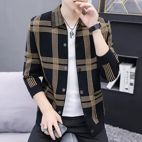 男士开衫外套潮流2023年新款翻领时尚春秋款成熟稳重秋季针织夹克商品大图