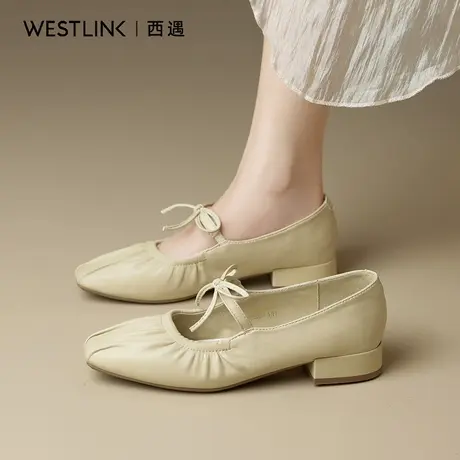 西遇法式粗跟玛丽珍鞋女2025秋季新款蝴蝶结软底配裙子芭蕾单鞋A商品大图
