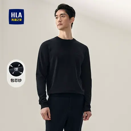 HLA/海澜之家时尚提花长袖针织衫2025秋新款修身圆领包芯纱毛衣男图片