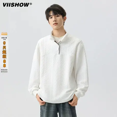 VIISHOW复古肌理感纯色半拉链套头卫衣男女秋季潮牌宽松情侣上衣商品大图
