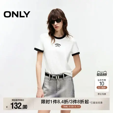 ONLY2025夏季新款休闲舒适撞色设计圆领显瘦正肩短袖T恤女商品大图