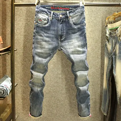 复古做旧牛仔裤男秋冬款潮牌高端弹力男裤修身小直筒青年韩版裤子商品大图