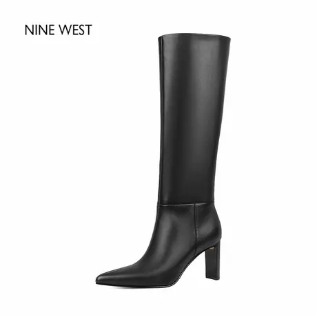 奥莱专供Nine West/玖熙复古不过膝高长筒靴真皮长靴女款高跟靴子图片