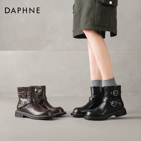 达芙妮美拉德短靴女2025秋冬新款厚底黑色瘦瘦靴英伦风马丁靴女靴图片