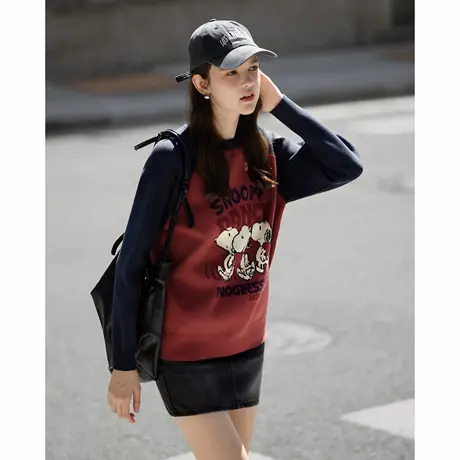 唐狮秋冬女史努比插肩袖前胸大图案毛线衫可爱针织女毛衣TA商品大图