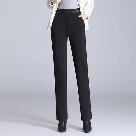 加绒直筒裤女冬季2023新款高腰显瘦黑色长裤通勤妈妈职业西装裤子商品大图