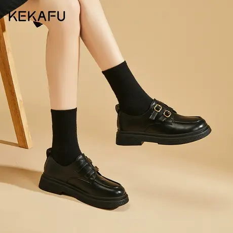 珂卡芙黑色乐福鞋女2023新款秋季配裙子软底单鞋复古英伦风小皮鞋图片