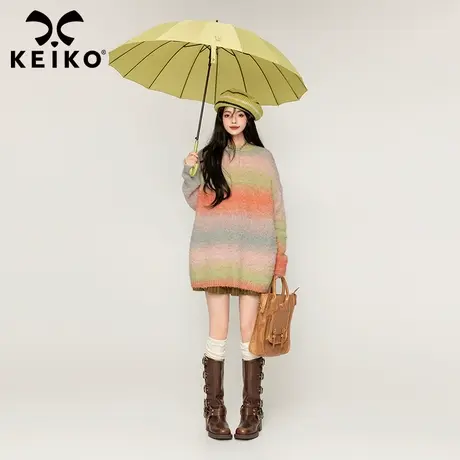 KEIKO 慵懒风彩虹渐变毛衣女2023秋冬软糯马海毛糖果色针织衫外套商品大图