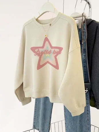 卫衣女潮ins设计感小众慵懒风秋冬外套oversize大码加绒奶系上衣商品大图