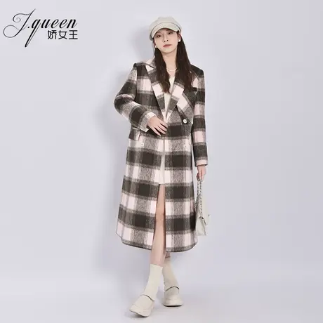 格子毛呢大衣外套女秋冬季新款时尚气质正肩长款格纹呢子西装外套商品大图