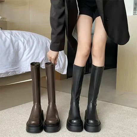 长筒靴女2023新款秋季法式韩系瘦瘦靴爆款粗跟高跟不过膝骑士靴子商品大图