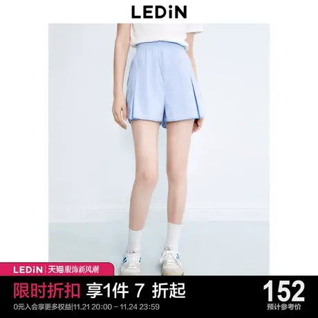 乐町少女衬衫短裤松紧腰身材包容23年秋季新款女生易打理休闲裤商品大图