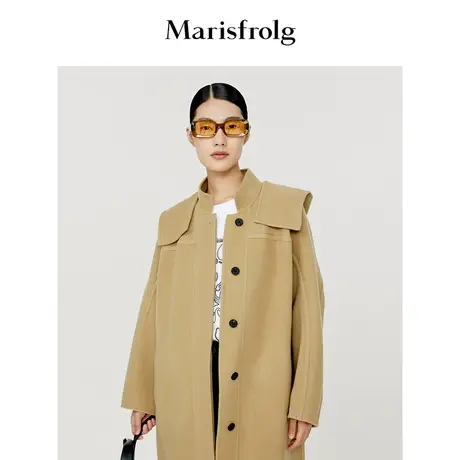 【逐光之旅】玛丝菲尔2022秋季卡其色立领连帽羊毛毛呢外套商品大图