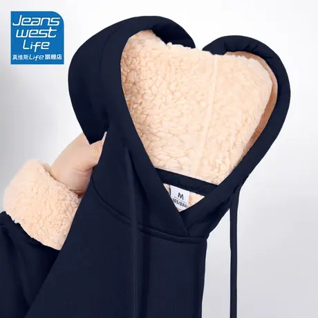 真维斯LIFE连帽加绒加厚卫衣女款2023新款爆款羊羔绒外套女秋冬款商品大图