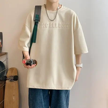 短袖T恤男夏装宽松半袖圆领卫衣帅气男装夏季休闲汗衫简约打底衫商品大图