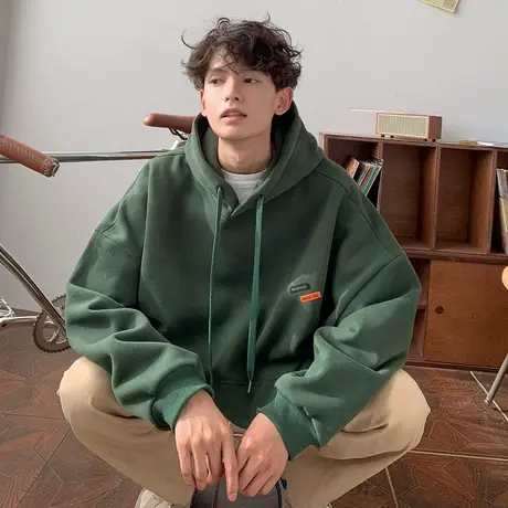 情侣连帽卫衣男潮流宽松百搭休闲套头上衣服春秋季慵懒风简约帽衫商品大图