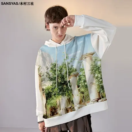 木村三社SANSYAS 古希腊建筑卫衣男连帽抽绳春秋款上衣外套冬季图片